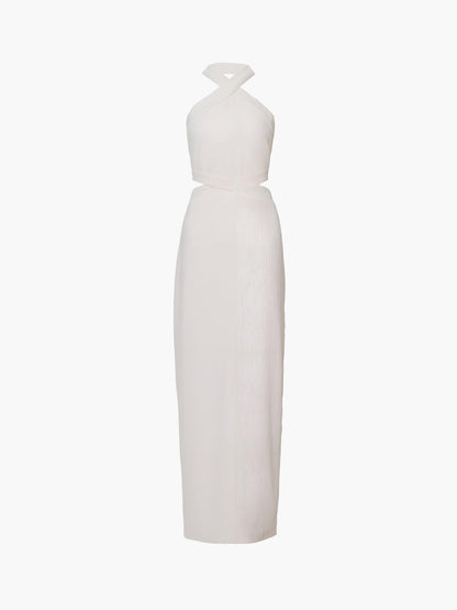 Sanne Lange Jurk met Halternek, Cut-Out Details en Split